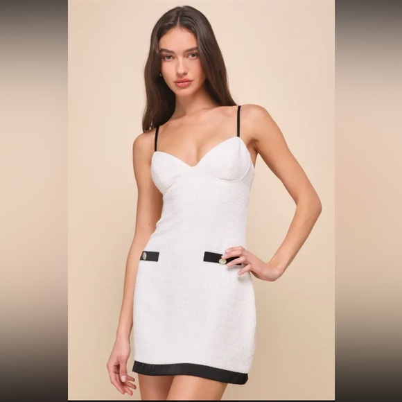 Ivory Tweed Bridal Retro Mini Dress - Picture 1 of 6